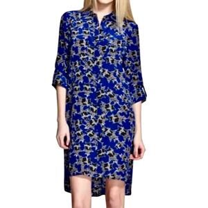 Diane von Furstenberg Prita 100% Silk Star Print Shirt Dress Blue Luxury